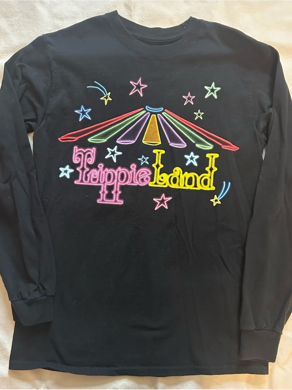 Trippe Redd Black Long-Sleeve Graphic Tee with Neon Carousel Design